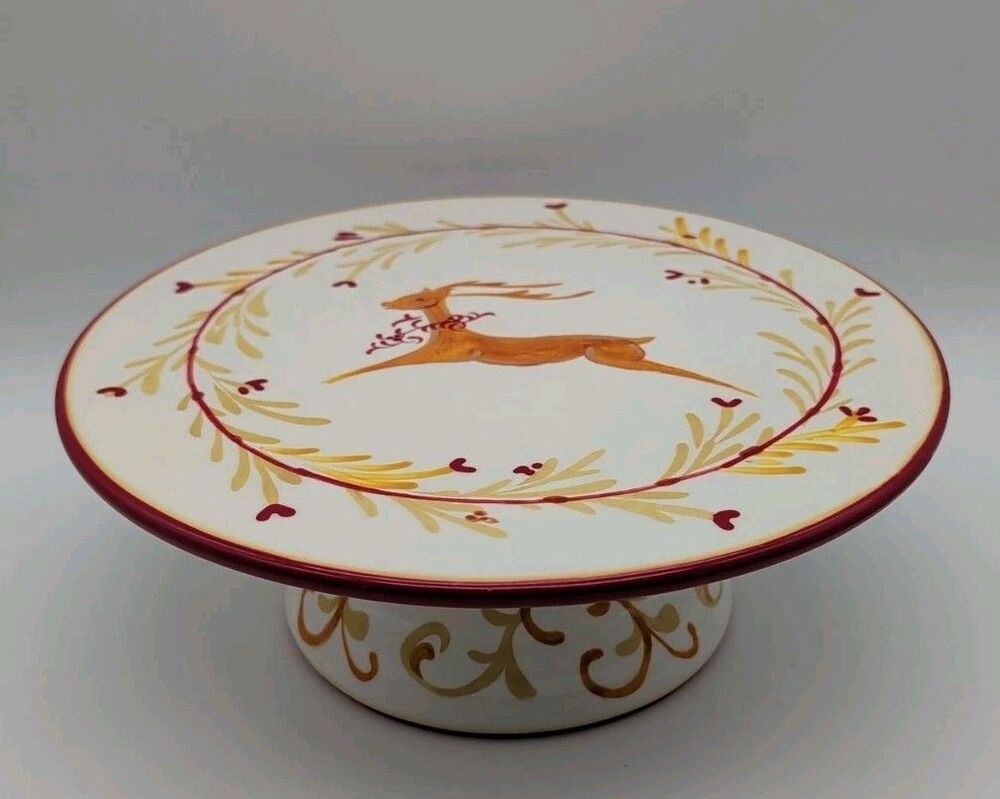 Paula Deen Vintage Winter Wonderland Reindeer Cake Plate Cookie Stand